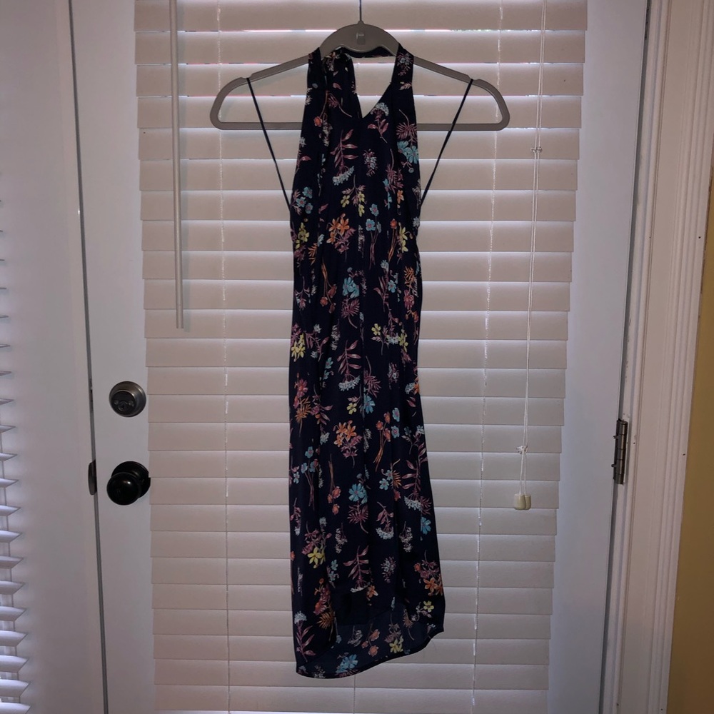 Navy Blue Floral Halter Dress